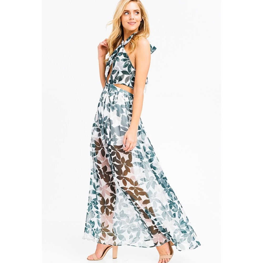 NWT Tropical Sheer Halter Maxi Dress - Picture 5 of 8